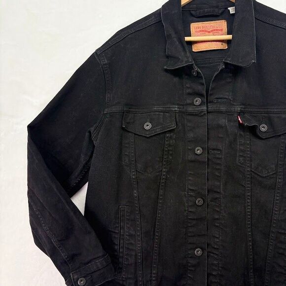 Levi's Men’s Black Denim Jean Trucker Jacket Button Up Size X Large - Picture 1 of 9